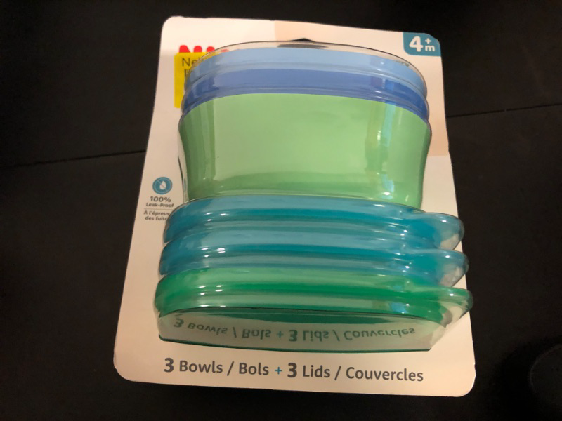 Photo 2 of NUK, Stacking Bowls, 4+ Months, Blue & Green, 3 Bowls + 3 Lids
