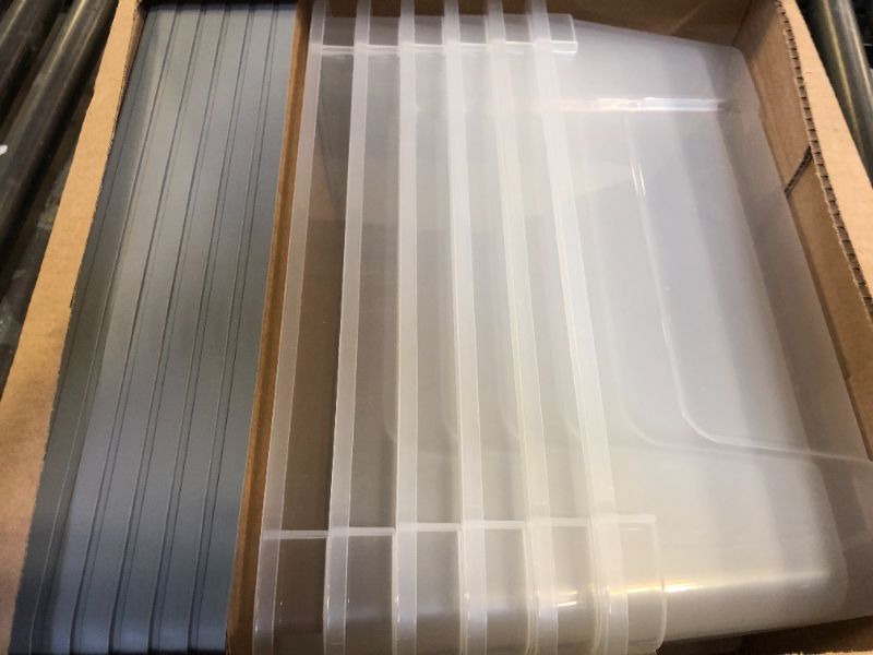 Photo 1 of Amazon Basics 12 Quart Stackable Plastic Storage Containers with Secure Latching Lids - For Closet and Home Organizing, Durable, Clear/Grey, Pack of 6