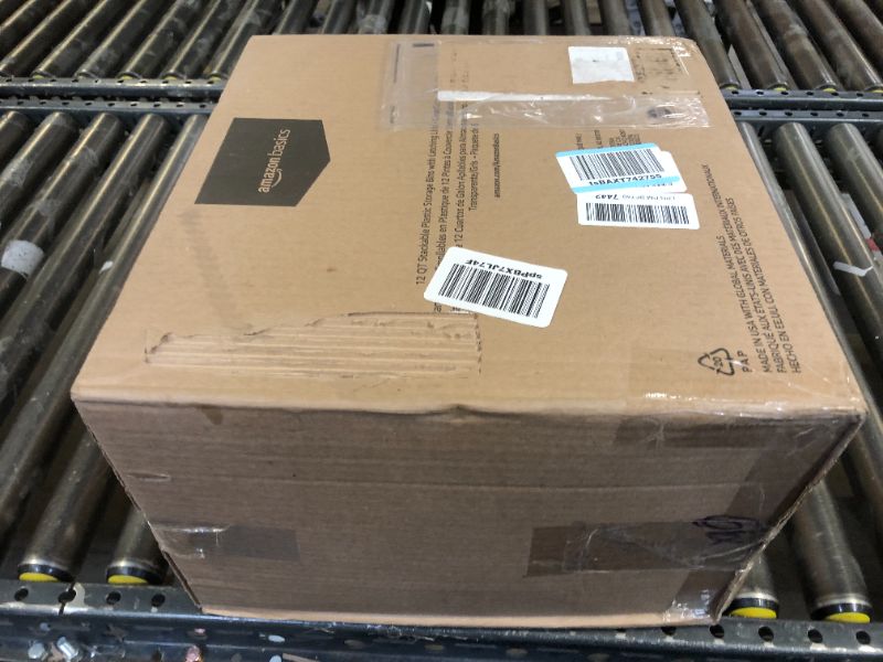 Photo 1 of Amazon Basics 12 Quart Stackable Plastic Storage Containers with Secure Latching Lids - For Closet and Home Organizing, Durable, Clear/Grey, Pack of 6