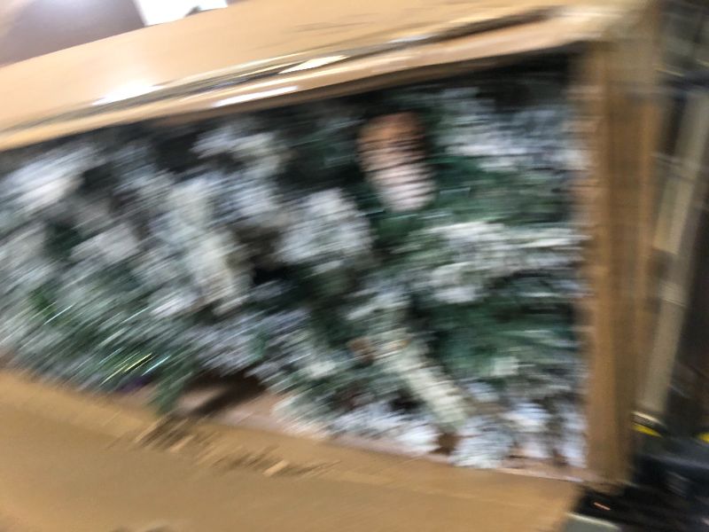 Photo 1 of YITAHOME Pre-Lit Mountain Pine Flocked Artificial Christmas Tree, 7.5FT Pre-Decorated Pine Hierarchical Tower Flocked Christmas Tree, 1278 Branch Tips, 550 Lights, 55 Pine Cones for Party Home Deco