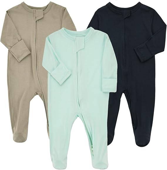 Photo 1 of Aablexema Baby Zipper Pajamas Bamboo Rayon, 3pcs Unisex Infant Onesie with Mitten Long Sleeve Footed Pjs