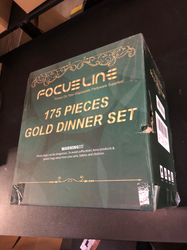 Photo 2 of 175 Piece Gold Dinnerware Set 25 Guest-50 Square Plastic Plates-25 Gold Plastic Silverware-25 Gold Plastic Cups-25 Linen Like Gold Paper Napkins