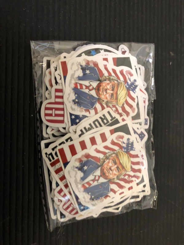 Photo 2 of 100pcs Donald Trump Stickers, Trump 2024 Stickers Trump Merchandise USA Flag Decals American Flag Aesthetic Vinyl Waterproof Stickers for Laotop Water Bottle Phone Luggage Skateboard…