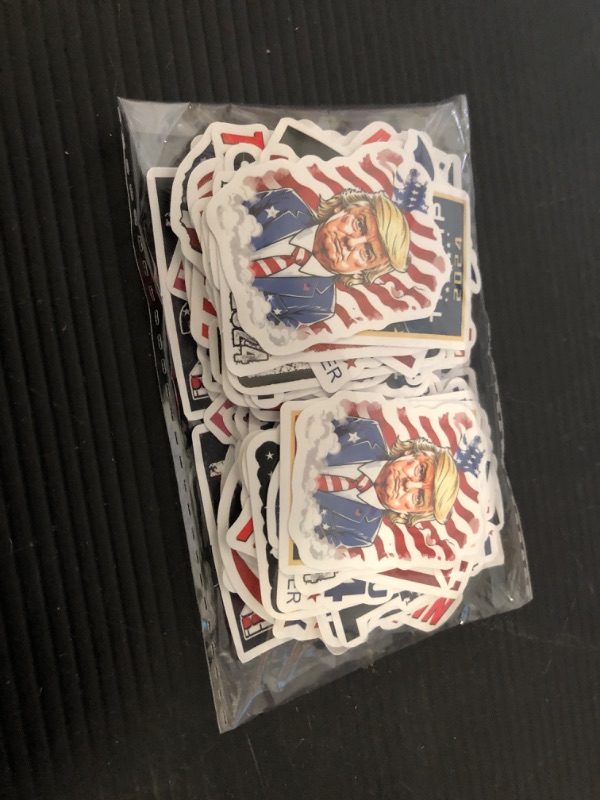 Photo 2 of 100pcs Donald Trump Stickers, Trump 2024 Stickers Trump Merchandise USA Flag Decals American Flag Aesthetic Vinyl Waterproof Stickers for Laotop Water Bottle Phone Luggage Skateboard…