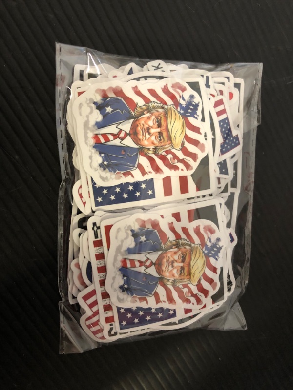 Photo 2 of 100pcs Donald Trump Stickers, Trump 2024 Stickers Trump Merchandise USA Flag Decals American Flag Aesthetic Vinyl Waterproof Stickers for Laotop Water Bottle Phone Luggage Skateboard…