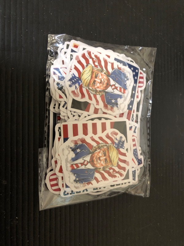 Photo 2 of 100pcs Donald Trump Stickers, Trump 2024 Stickers Trump Merchandise USA Flag Decals American Flag Aesthetic Vinyl Waterproof Stickers for Laotop Water Bottle Phone Luggage Skateboard…