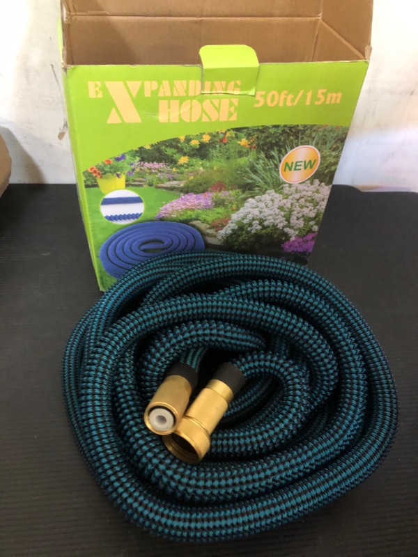 Photo 2 of 50 ft Expandable Garden Hose - Kink Free Flexible Water Hose 50ft with 10 Pattern Spray Nozzle, 3/4 Solid Brass Connectors, Retractable Latex Core - Lightweight Expanding Hose