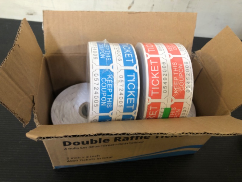 Photo 1 of ESSENTIAL 4000 Assorted Double Raffle Tickets Set of 4 Assorted Color Printable for Leisure, Movie Watching, Entertainment