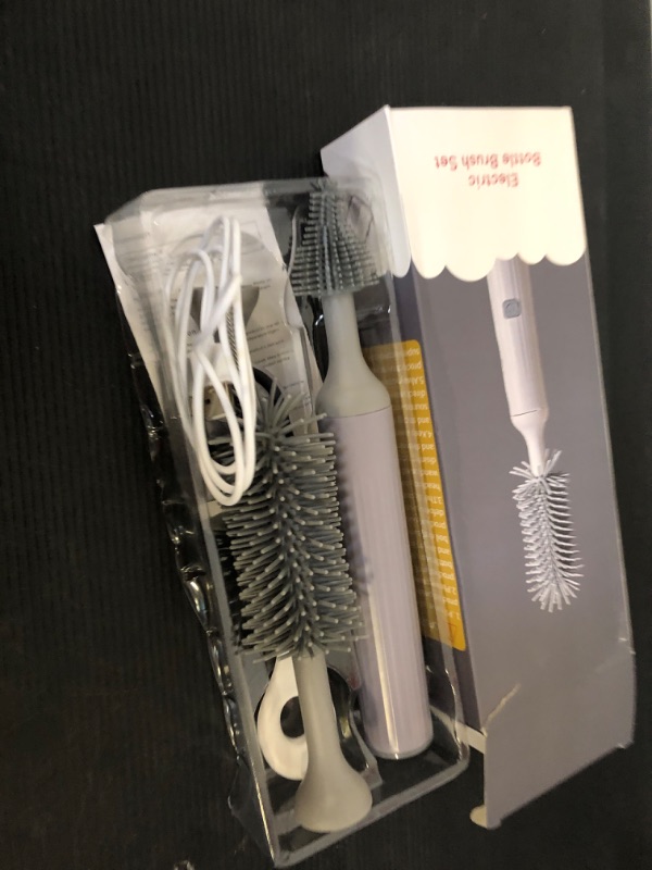 Photo 2 of WHNL Electric Baby Bottle Brush Set with Rechargeable Electric Bottle Brush Cleaner and Replaceable Silicone Bottle Brushes and Straw Brush Cleaner, Waterproof Multi-Purpose Cleaning Brush?Grey?