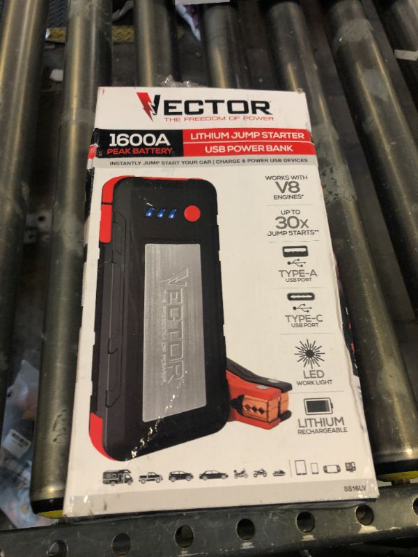 Photo 3 of VECTOR SS16LV 1600 Peak Amp Lithium Jump Starter Battery Booster, USB-A and USB-C (3.1 Amps), Power in & Out, LED Work Light, & Heavy Duty Powder Coated Clamps 1600 Amps