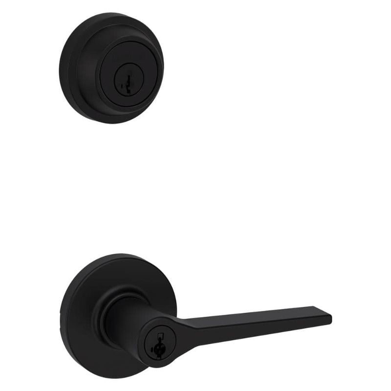 Photo 1 of Hollis Round Rose Matte Black Lever with Single Cylinder Deadbolt Combo Pack Featuring SmartKey Security
