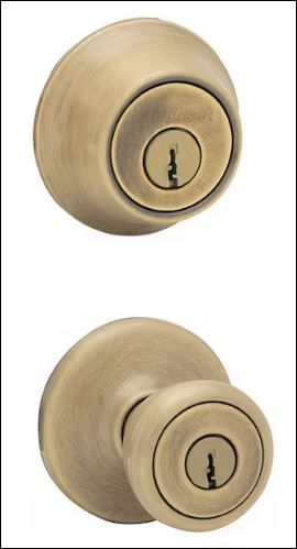 Photo 1 of Tylo Antique Brass Exterior Entry Door Knob and Double Cylinder Deadbolt