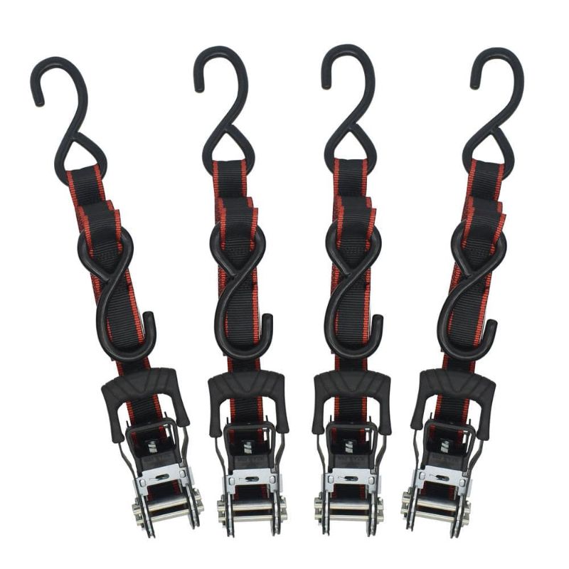 Photo 1 of 1 in. X 12 Ft. Ratchet Tie Down with S Hook (4-Pack)
