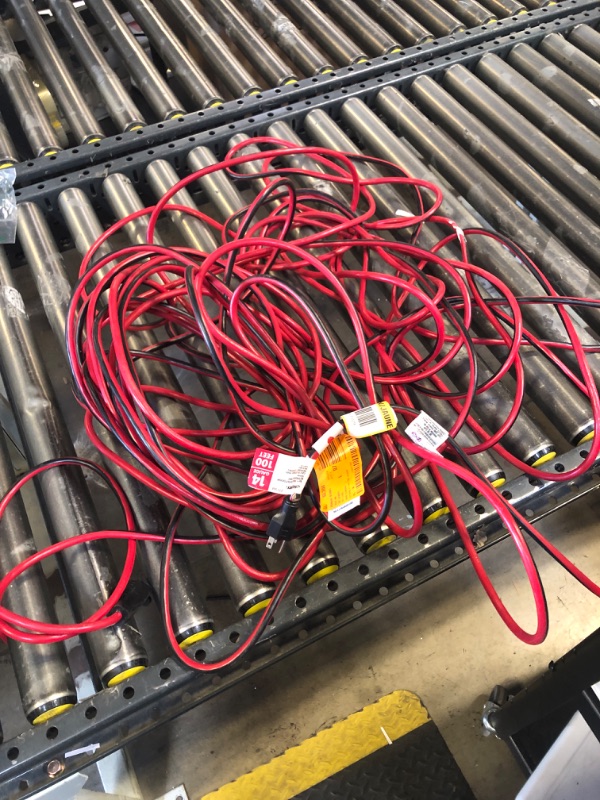 Photo 2 of 100 ft. 14/3 Indoor/Outdoor Extension Cord, Red and Black