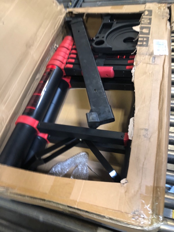 Photo 1 of HBTower Telescoping Ladder A Frame, 16.5 Ft Aluminum Extension Ladder, Portable Compact Telescopic RV Ladder with Tool Platform and Stabilizer Bar, 300lb Capacity, Red