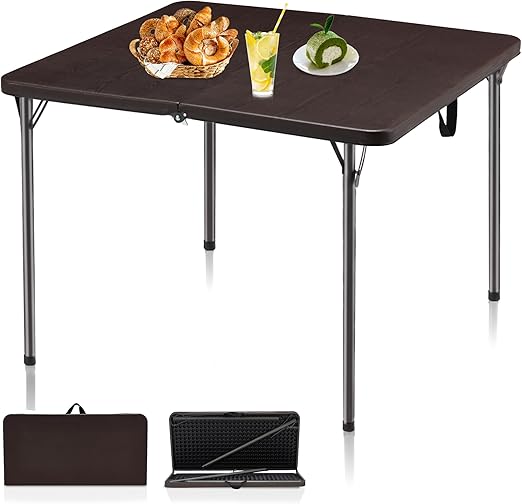 Photo 1 of *Black not brown* 34" Folding Table, Portable Square Folding Card Table with Collapsible Legs & Carrying Handle, Plastic Tables for Camping,Picnic, Office, Party