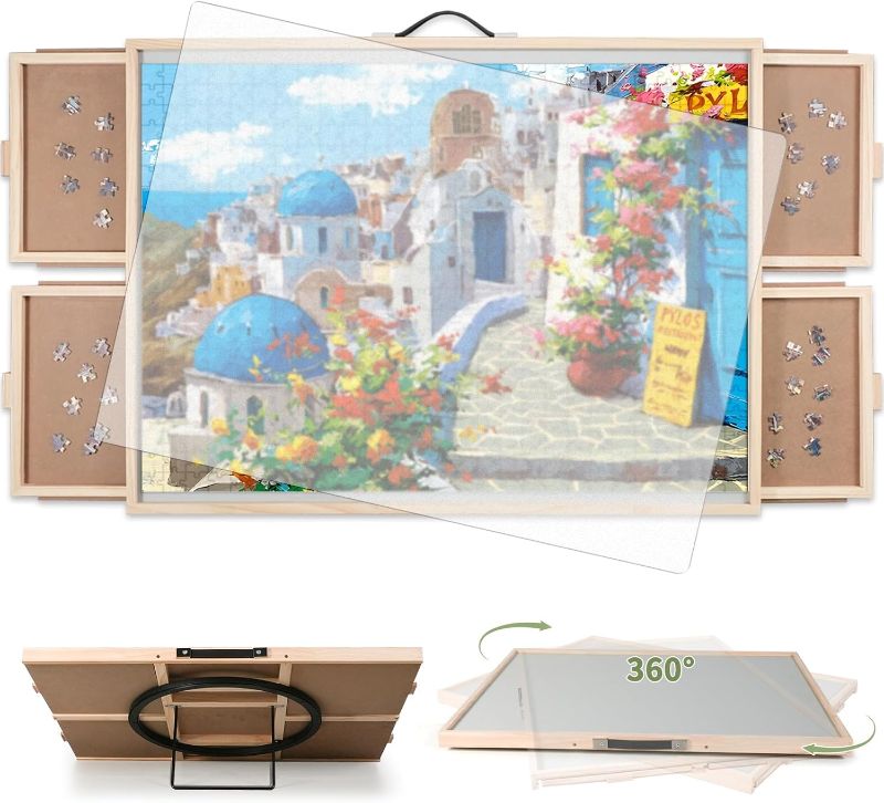 Photo 1 of 2-in-1 Tilting & Rotating Puzzle Board for Puzzle Enthusiasts,Portable Puzzle Table with 4 Drawers Cover,35.2" x 26.2" for 1500 Pieces
