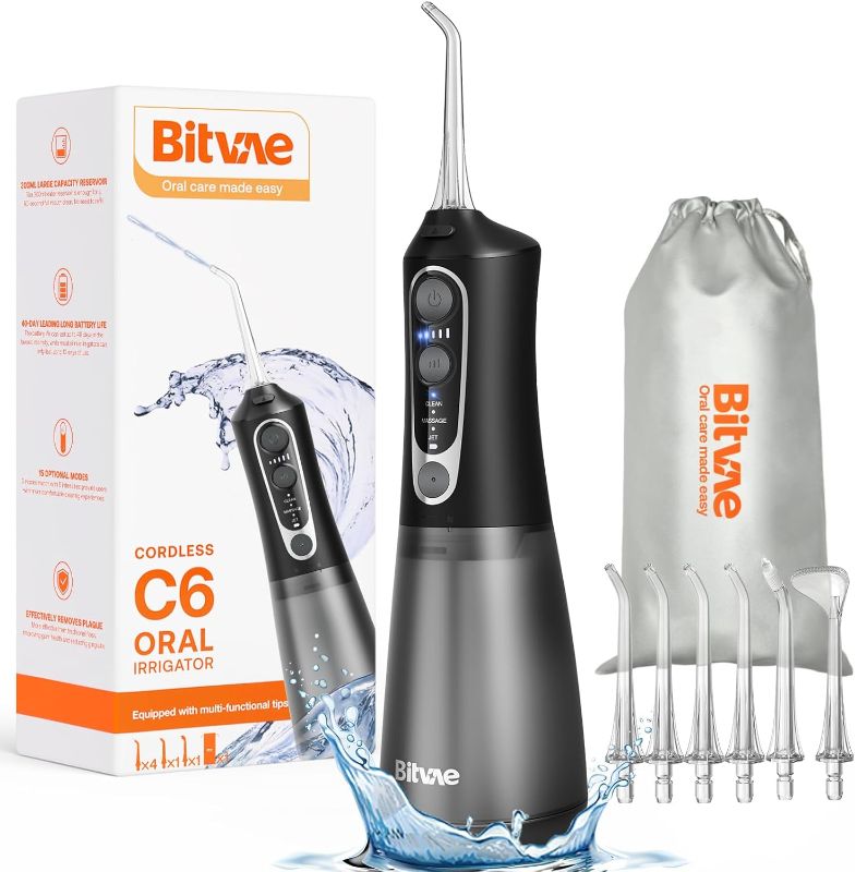 Photo 1 of Bitvae C6 Water Flossers for Teeth - Cordless Water Dental Flosser Teeth Picks for Travel with 6 Jet Tips, 3 Modes 5 intensities, IPX7 Waterproof Portable & Rechargeable Oral Irrigator Cleaner, Black
