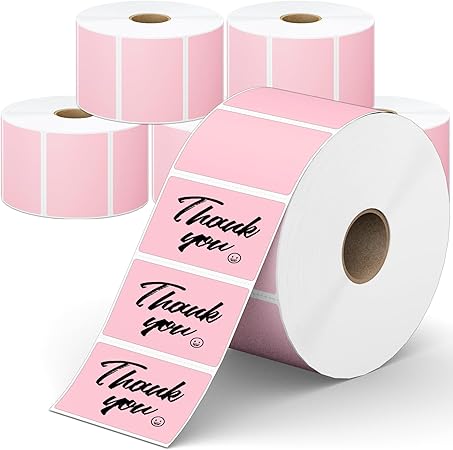 Photo 1 of 2.25" X 1.25" 6 Rolls Rectangular Direct Thermal Labels - Tacnology 6000 Labels Pink Sticker Rolls - Self-Adhesive Perforated Barcode Address Labels Compatibel with Zebra,Rollo,MUNBYN