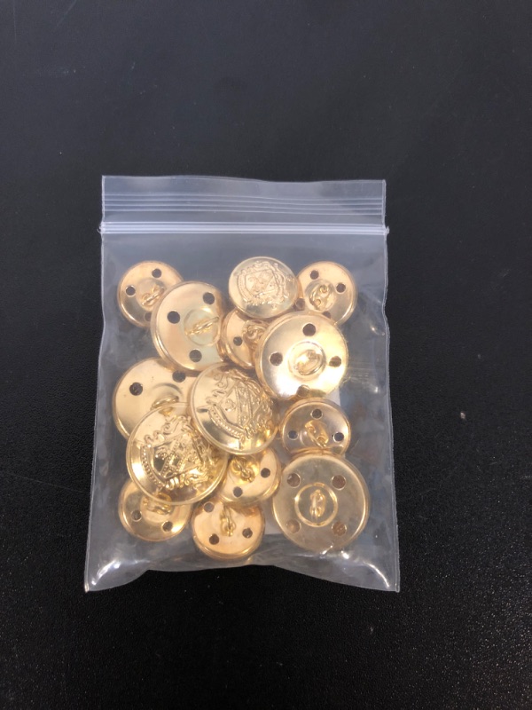 Photo 2 of 14 Piece Metal Blazer Button Set - for Blazer, Suits, Sport Coat, Uniform, Jacket (Gold)15mm 20mm