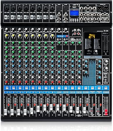 Photo 1 of 16 Channel Audio Mixer Professional Bluetooth DJ Mixer USB Interface Sound Board Mixer Console Digital MP3 Computer Input 48V Phantom Power Stereo DJ Studio Streaming 24-Bit SPX Effects
