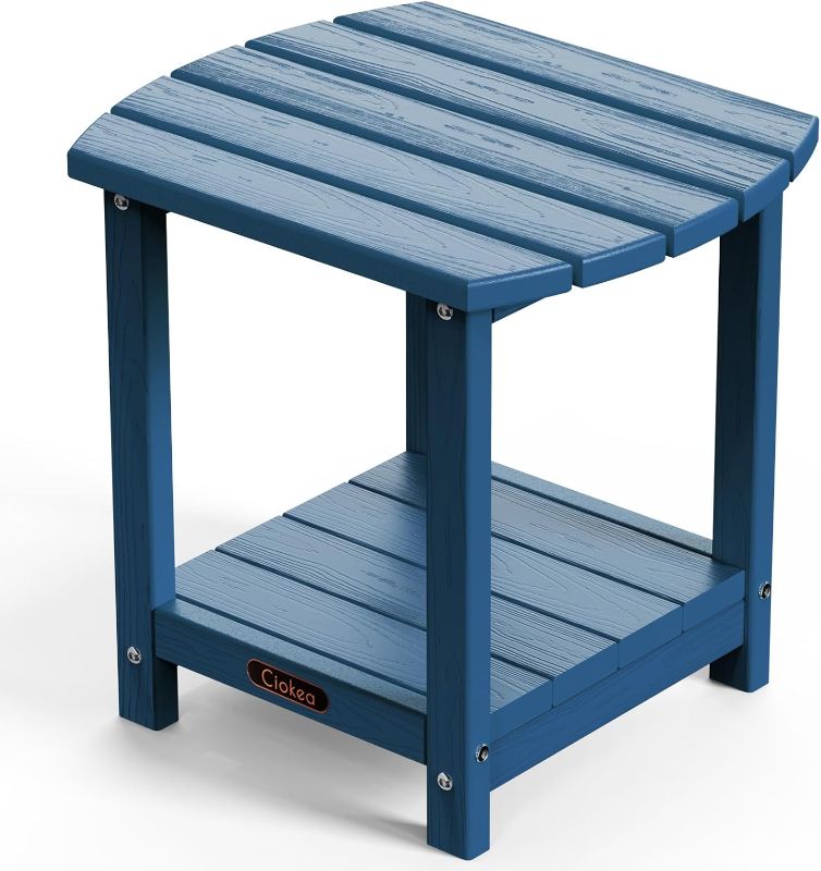 Photo 1 of Ciokea Adirondack Outdoor Side Table, 2-Tier Sturdy Patio End Table Weather Resistant, Morden Side Table for Patio, Pool, Porch, Navy Blue
