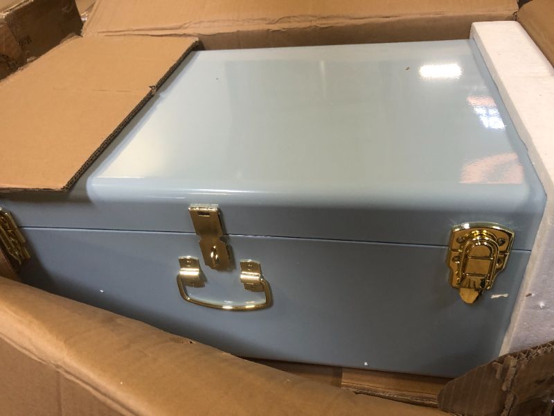 Photo 2 of Vixdonos Metal Trunk Decorative Storage Box Set of 2 College Dorm Chest with Handle (Light Blue)