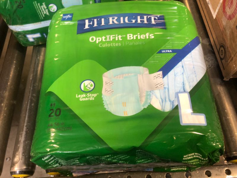 Photo 2 of Medline FitRight OptiFit Ultra Adult Briefs, Incontinence Diapers with Tabs, Heavy Absorbency, Large, 44 to 56", 20 Count Large (20 Count)