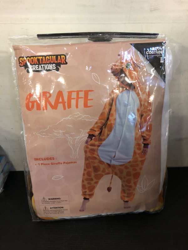 Photo 1 of 1pc L---Spooktacular Creations Unisex Adult Giraffe Jumpsuit Pajama Plush Giraffe Costume with Hat and Tail for Dress Up Party Role Playing Themed Parties Halloween Costume (Large) Yellow