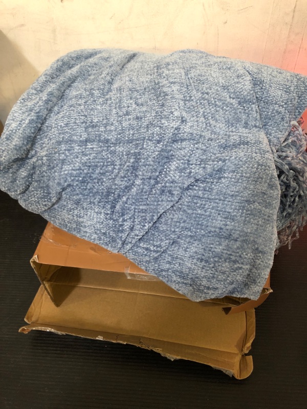 Photo 1 of RECYCO Throw Blanket Soft Cozy Chenille Throw Blanket with Fringe Tassel for Couch Sofa Chair Bed Living Room Gift (Dusty Blue, 60'' x 80'')