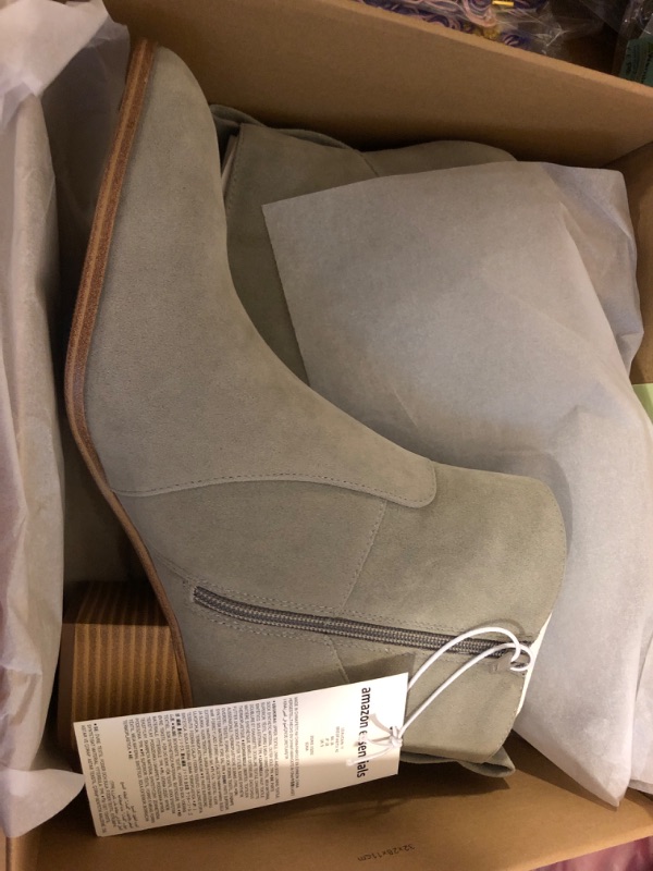 Photo 2 of 11---Amazon Essentials Women's Western Ankle Boots, Light Grey Heather Microsuede, 11