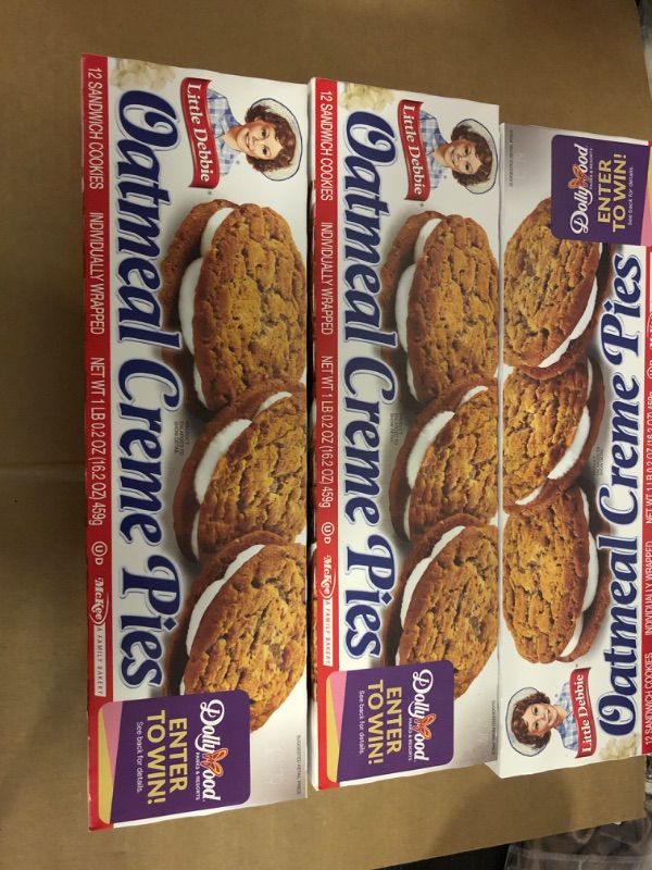 Photo 2 of 3pack exp date 11/2024---Little Debbie Oatmeal Crème Pies, 12 Individually Wrapped Sandwich Cookies, 16.2 OZ Box