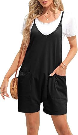 Photo 1 of Nirovien Womens Oversized Sleeveless Rompers Spaghetti Strap Short Jumpsuits with Pocket One Piece Loose Overalls( ,S)