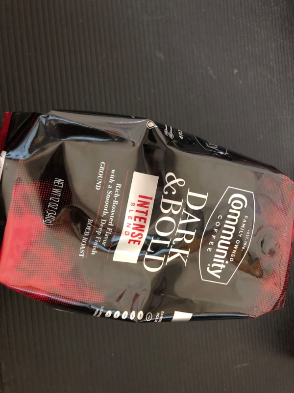 Photo 2 of exp date 04/03/2025----Community Coffee Dark & Bold Intense Blend, Dark Roast Ground Coffee, 12 Ounce Bag  