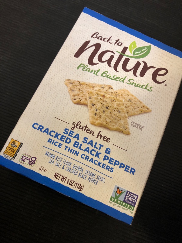 Photo 2 of Back to Nature Gluten Free Crackers, Sea Salt & Cracked Black Pepper Rice Thins - Dairy Free, Non-GMO, Made with Whole Grain Brown Rice Flour, Delicious & Quality Snacks, 4 Ounce? Sea Salt & Cracked Black Pepper 4 Ounce (Pack of 1) EXPIRED 12/21/24