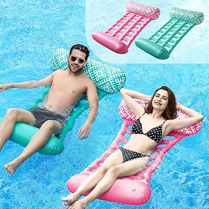 Photo 1 of Pool Floats - 2 Pack Pool Floats Adult Size 4-in-1 Pool Floaties, Swimming Pool Water Hammock Lounge, Thick PVC Material