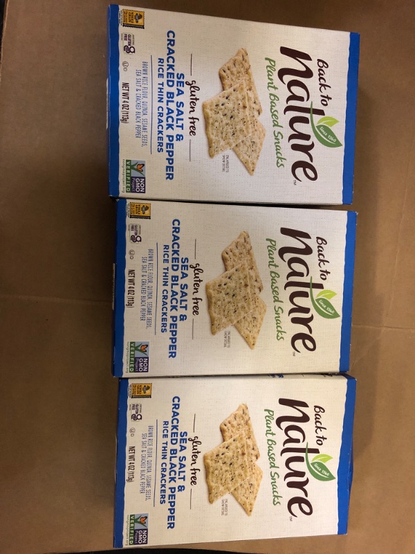 Photo 2 of 3pack---exp date 12/2024---Back to Nature Gluten Free Crackers, Sea Salt & Cracked Black Pepper Rice Thins - Dairy Free, Non-GMO, Made with Whole Grain Brown Rice Flour, Delicious & Quality Snacks, 4 Ounce? Sea Salt & Cracked Black Pepper 4 Ounce  