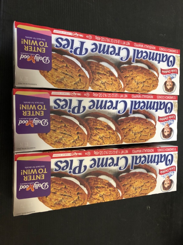 Photo 2 of 3pack exp date 11/2024----Little Debbie Oatmeal Crème Pies, 12 Individually Wrapped Sandwich Cookies, 16.2 OZ Box