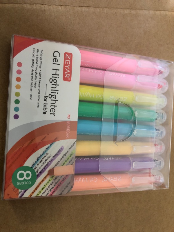 Photo 2 of ZEYAR Gel Highlighters, Bible Highlighter Pens, No Bleed, Quick Dry, assorted colors, Bible Study and Bible Journaling Supplies, Bible highlighters for Tabs (8 Fluorescent colors)