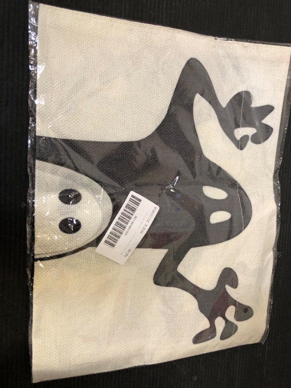 Photo 2 of ARGOOFG Halloween Garden Flag 12x18 Inch Double Sided Burlap Boo Ghost Garden Flags for Outside RIP Tombstone Graveyard Outdoor Halloween Decorations Holiday Yard Flag 3-12