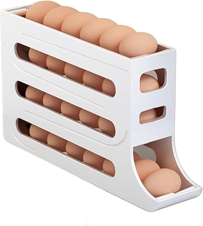 Photo 1 of  4 Tiers Egg Holder for Fridge? Automatic Egg Rolling Rack, 30 Eggs Storage Rack, Egg Distributor for Refrigerator, Egg Storage Rack for Kitchen 