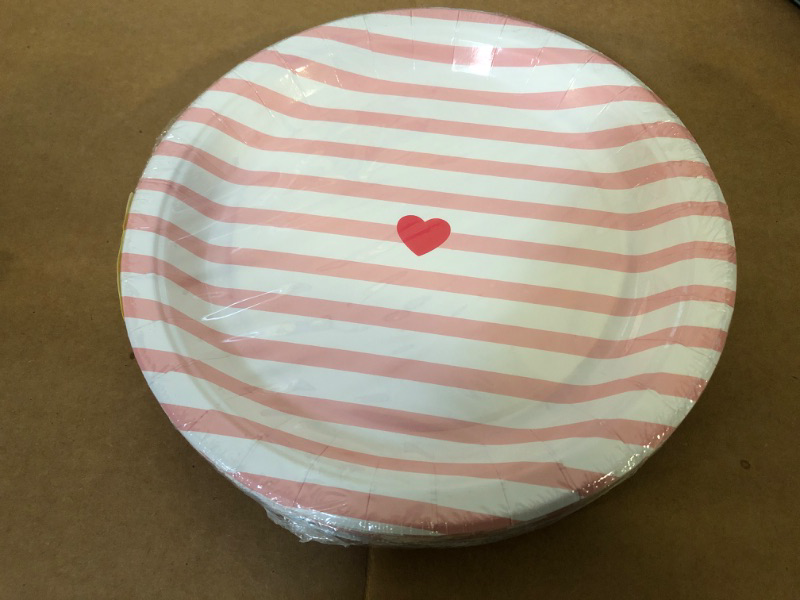 Photo 1 of Cheerland Valentine's Day Disposable Party Paper Plates for Romantic Blue and Pink Birthday Celebration Party Supplies and Decorations - Pack of 24