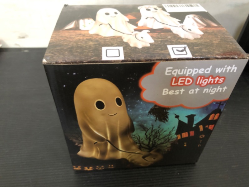 Photo 1 of Ghost Walking Dog Statue Light- Warm Lighted Halloween Ghost Dog Statue Ghost with Dog Night Light Cute Ghost and Dog Party Decorations for Halloween Home Bedroom Decors Table Centerpiece (Girl)