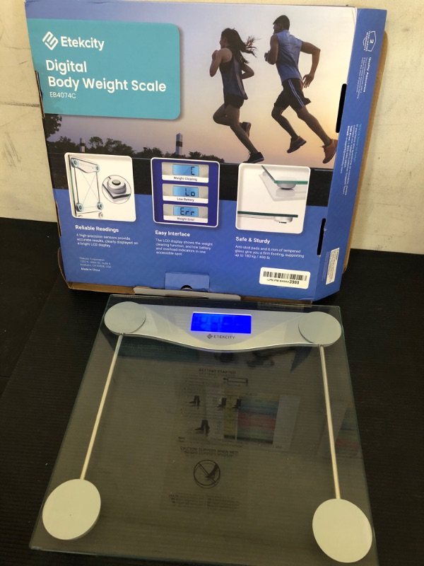 Photo 2 of Etekcity Digital Body Weight Bathroom Scale, Large Blue LCD Backlight Display, High Precision Measurements, 6mm Tempered Glass, 400 Pounds, Black