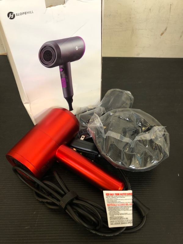 Photo 2 of Slopehill Professional Ionic Hair Dryer, Powerful 1800W Fast Drying Low Noise Blow Dryer with 2 Concentrator Nozzle 1 Diffuser Attachments for Home Salon Travel (Agate Red)