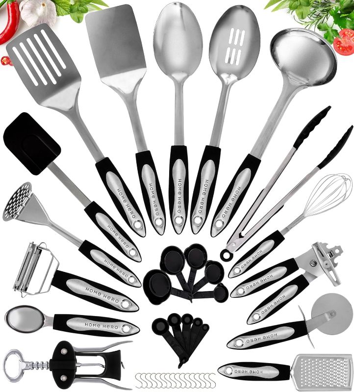 Photo 1 of Home Hero Stainless Steel Kitchen Cooking Utensils - 25 Piece Utensil Set - Nonstick Kitchen Utensils Cookware Set with Spatula - Best Kitchen Gadgets Kitchen Tool Set