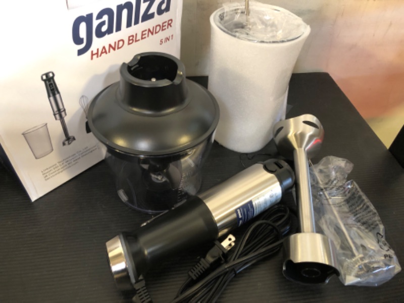 Photo 2 of Ganiza Immersion Blender 5 in 1 Hand Blender Max 1000W Heavy Duty Motor, 16 Speed Mode Handheld Blender Stainless Steel Blade With 800ml Mixing Beaker, 600ml Chopper, Whisk and Milk Frother