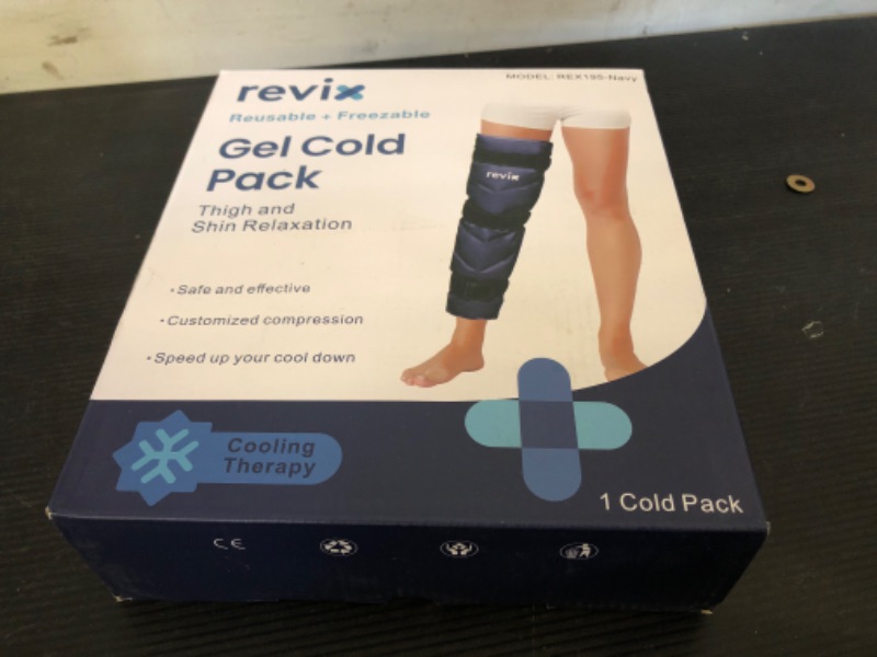 Photo 2 of REVIX Large Leg Ice Pack for Injuries Reusable, Gel Ice Wrap for Leg, Hip, Thigh, Knee and Shin Splint, Cold Compress Therapy for Pain Relief, Injury Recovery, Swelling, Bruises with 3 Straps Navy