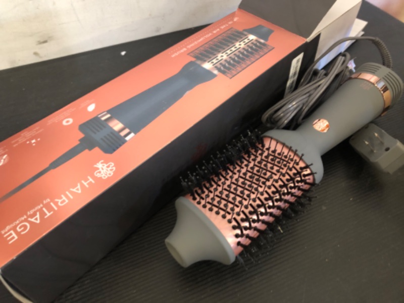 Photo 2 of Hairitage Up in The Air Volumizing Brush + Hair Dryer for Curling & Straightening - Ceramic Tourmaline - One-Step Blowout Brush + Volumizer - Bouncy Blownout Hair - 2 Heat Speeds + Cool Option, Grey