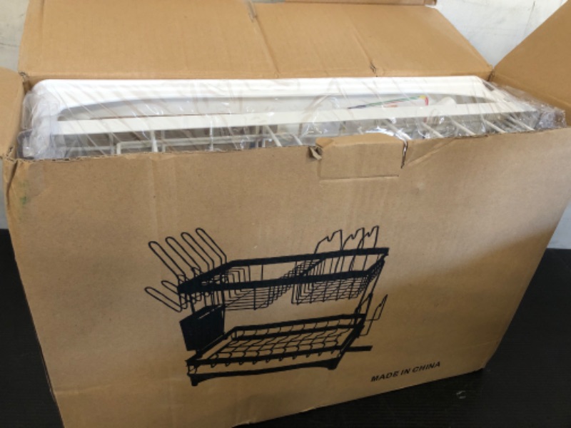 Photo 1 of Rustproof Stainless Steel Dish Drying Rack, 2 Tier Large Dish Rack for Kitchen Counter, Dish Rack with Drainboard, Utensil Holder & Cup Holder, White White Countertop+2 Tiers